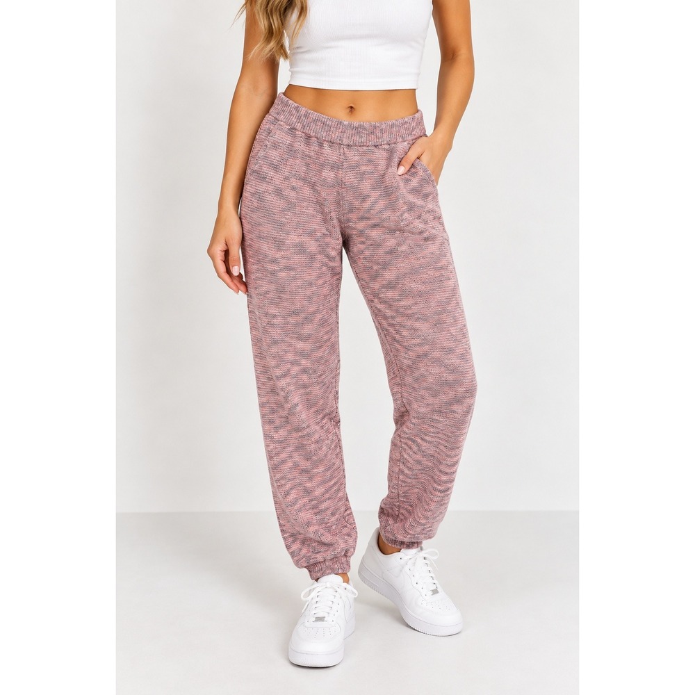 Intimately Free People Joggers Womens M Pink Marled Knit Cozycure Waffle Pants